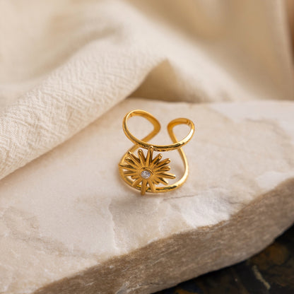 18K Gold Sunbeam Chunky Statement Sun Ring