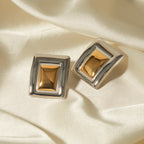 18K Gold Two Tone Plate Statement Stud Earrings