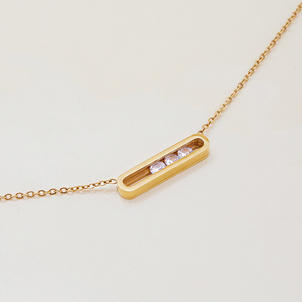 18K Gold Sliding Jewel Pendant Herringbone Snake Chain Layered Necklace Set