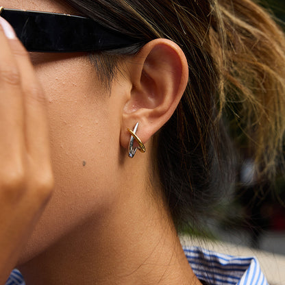 18K Gold and Silver Two Tone Dantiy Stud Earrings