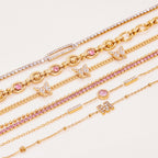 18K Gold Luxury Pink Butterfly Dainty Tennis Chain Bracelet Stack