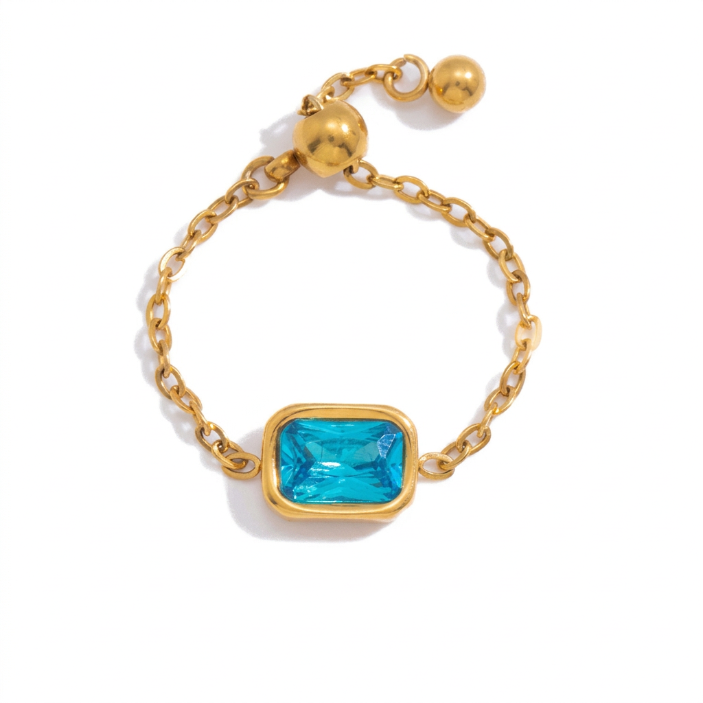 18K Gold Daydream Pink Butterfly Color Stones Adjustable Chain Ring