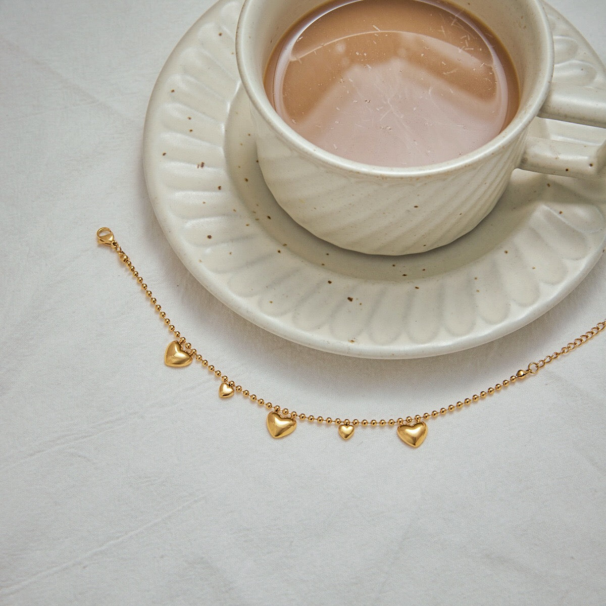 18K Gold Waterproof Flipped Heart Dainty Hand Jewelry Chain Bracelet