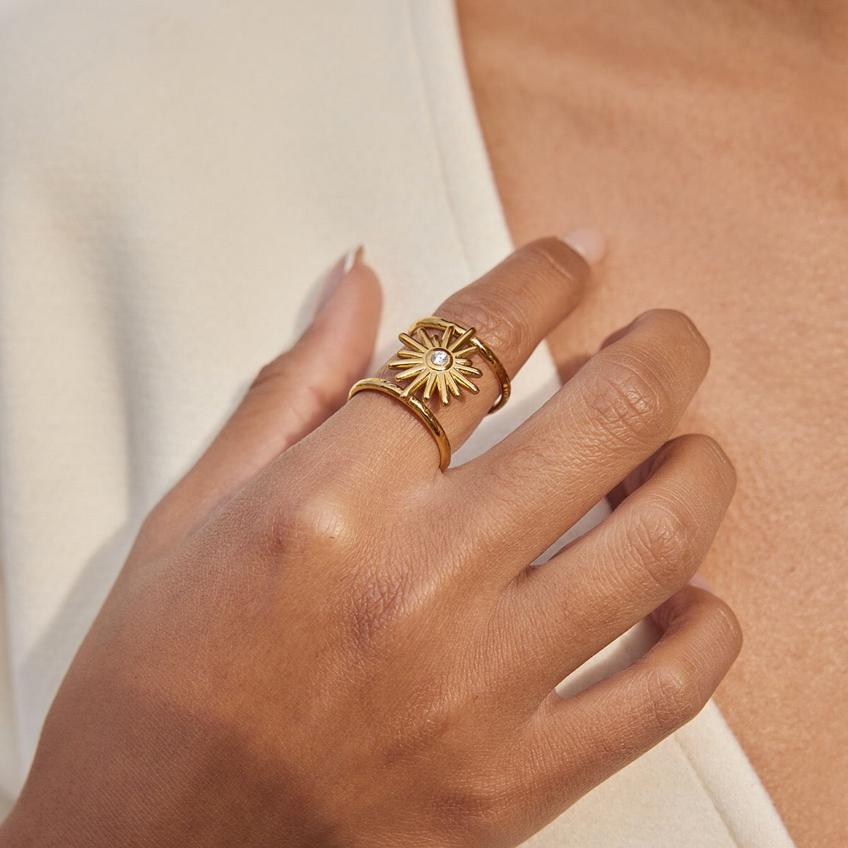 18K Gold Sunbeam Chunky Statement Sun Ring