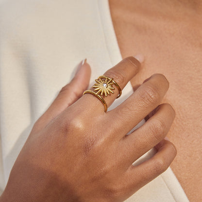 18K Gold Sunbeam Chunky Statement Sun Ring