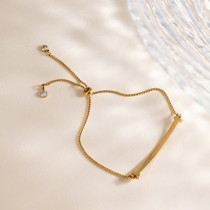 18K Gold Bejeweled Smile Line Dainty Chain Bracelet