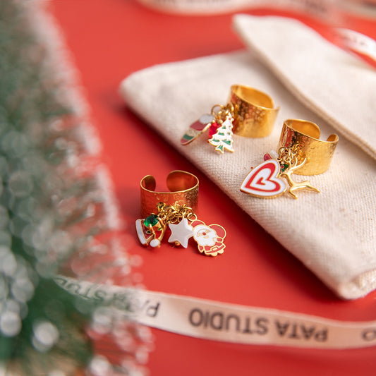 18K Gold Holiday Gleam Christmas Charm Statement Band Ring