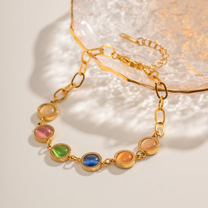 18K Gold Color Cat's Eye Gemstones Chain Bracelet