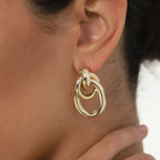 18K Gold Interlocked Statement Hoop Stud Earrings