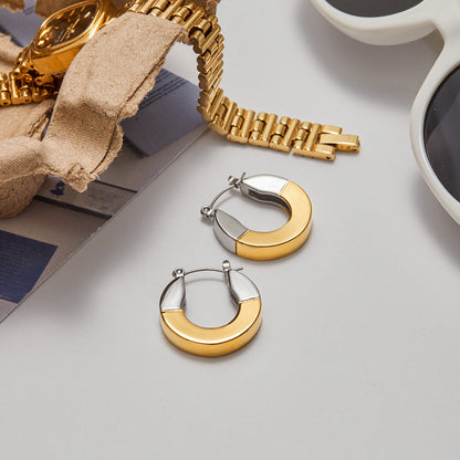 18K Gold and Silver Two Tone Duality Statement Hoop Earrings
