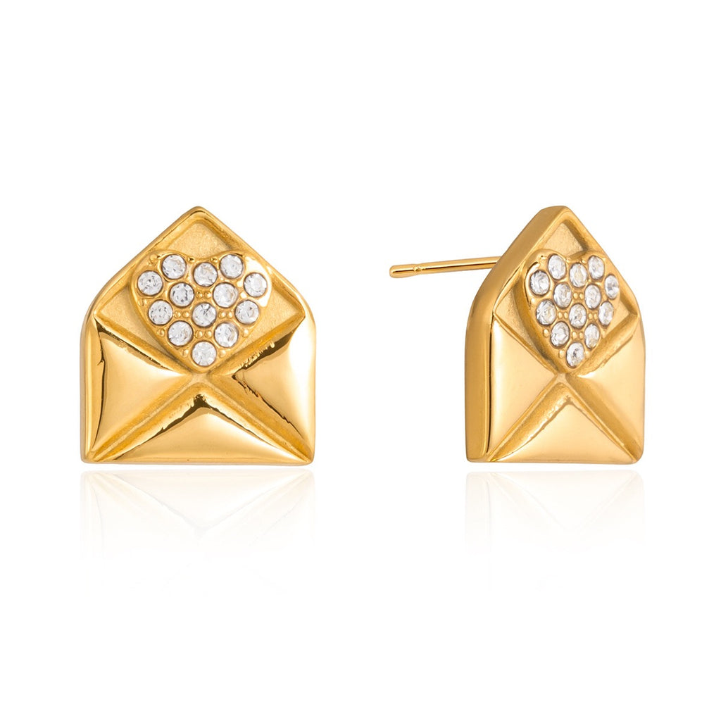 18K Gold Written in Love Bling Heart Stud Earrings