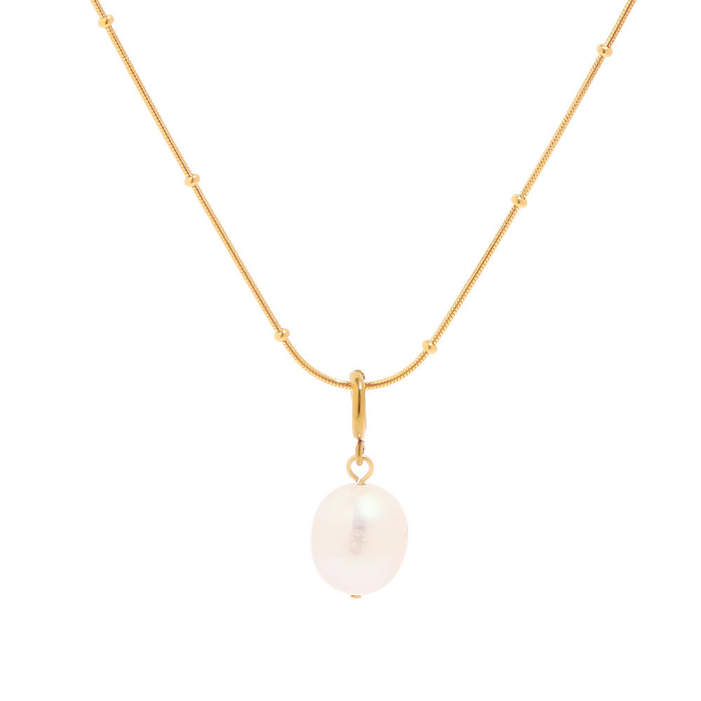 18K Gold Classic Dainty Pearl Pendant Necklace