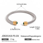 18K Gold Natural Stone Twisted Ribbed Cuff Bangle Bracelet