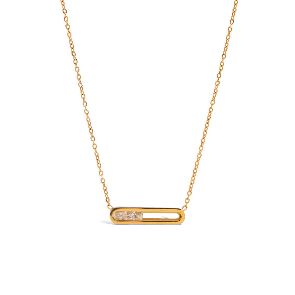 18K Gold Sliding Jewel Pendant Herringbone Snake Chain Layered Necklace Set