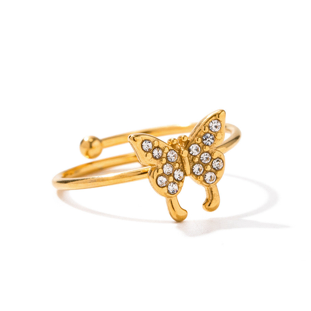 18K Gold Bejeweled Butterfly Ring