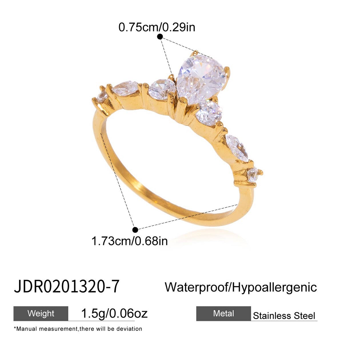 18K Gold Raindrop Elegant Statement Cocktail Ring