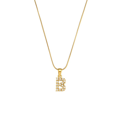 18K Gold Pearl Initial Pendant Necklace