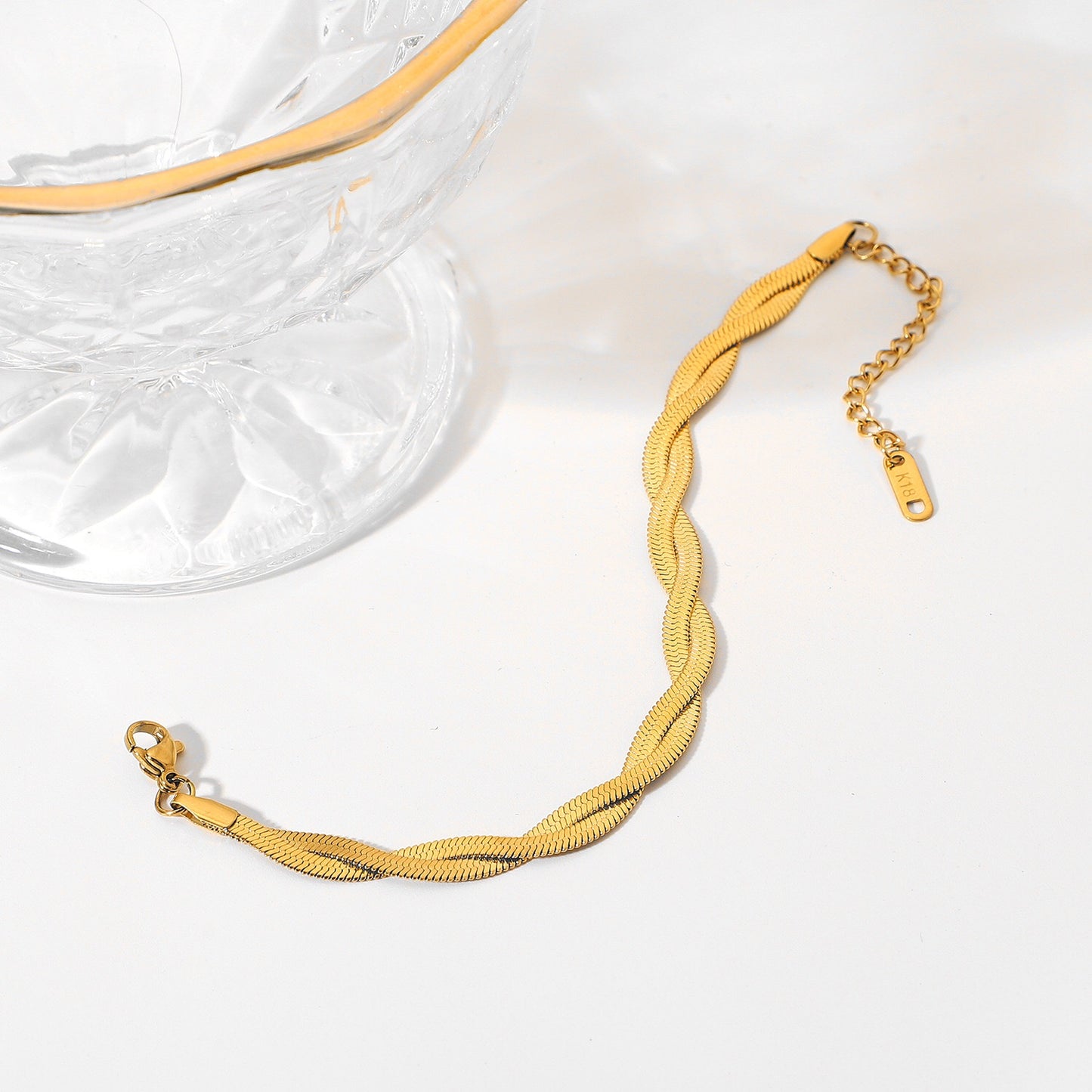 18K Gold Twisted Herringbone Bracelet