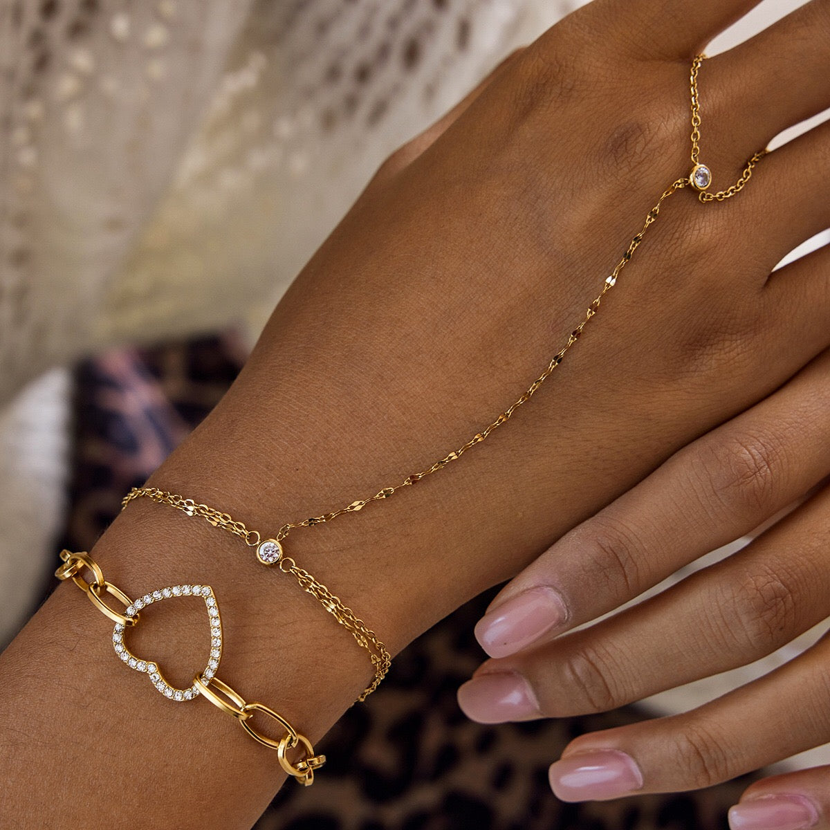 18K Gold Waterproof Glimmer Dainty Hand Chain Bracelet Stack