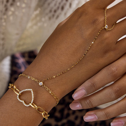 18K Gold Waterproof Glimmer Dainty Hand Chain Bracelet Stack
