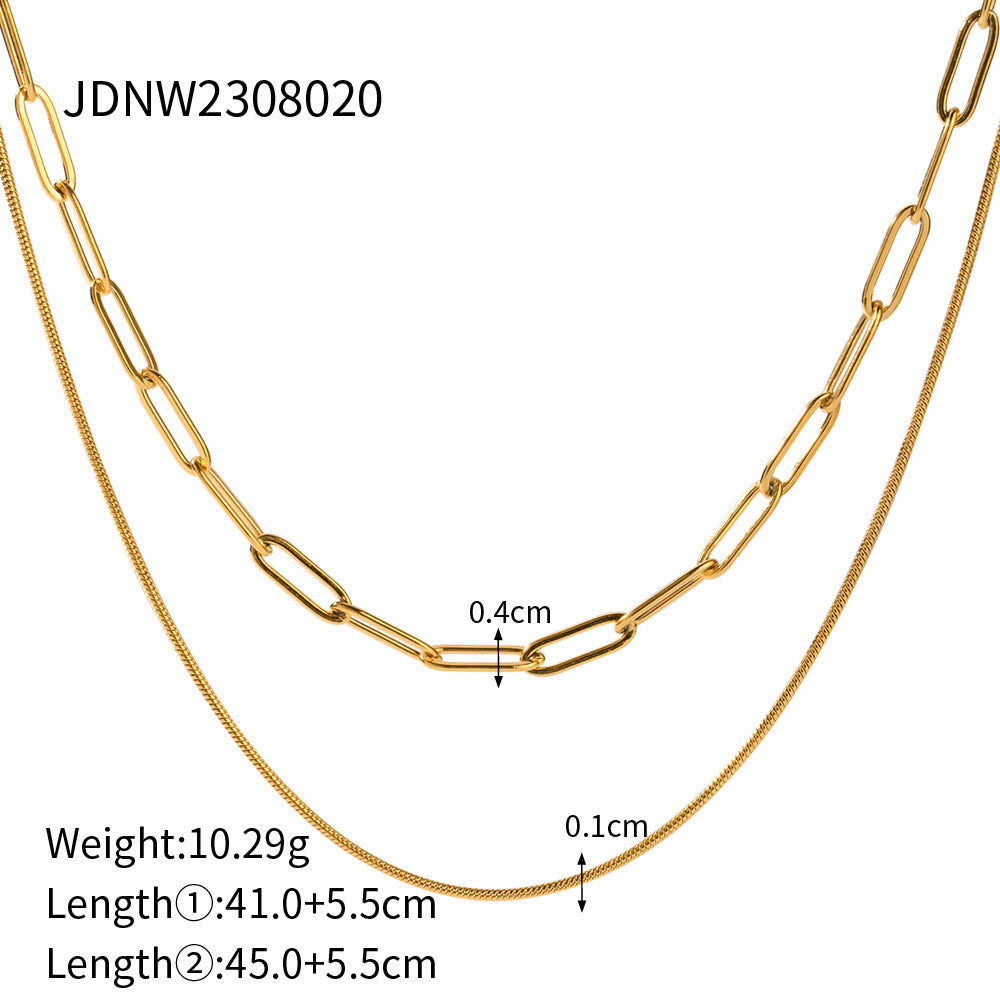 18K Gold Paperclip Chain Dainty Layered Necklace Set