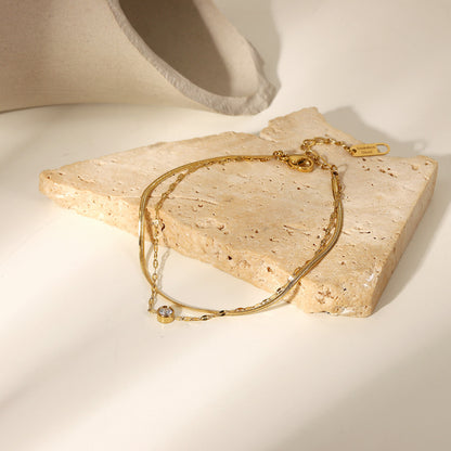 18K Gold Minimalist Layered Bracelet