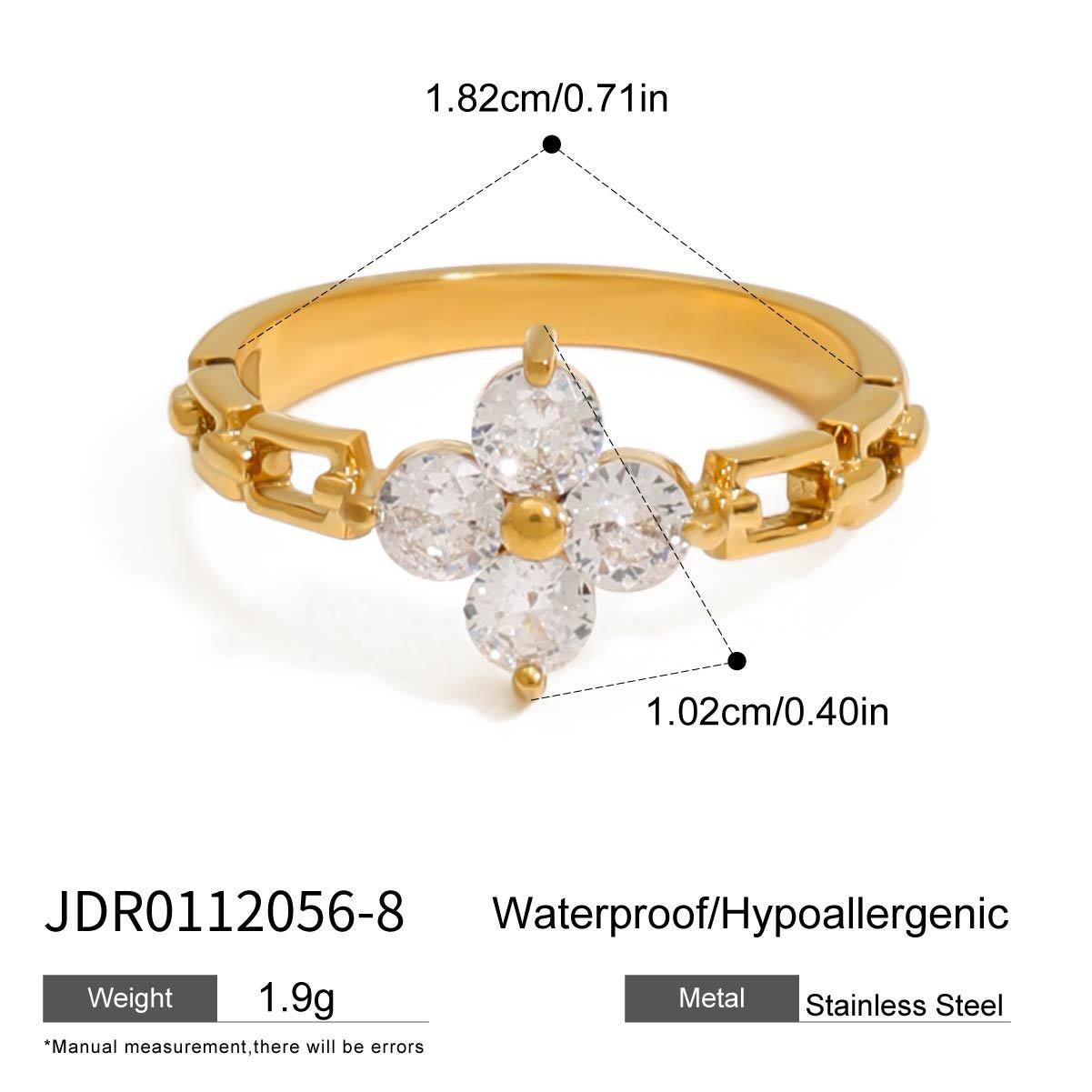 18K Gold Four Leaf Clover Flower Chain Band Stacking Ring