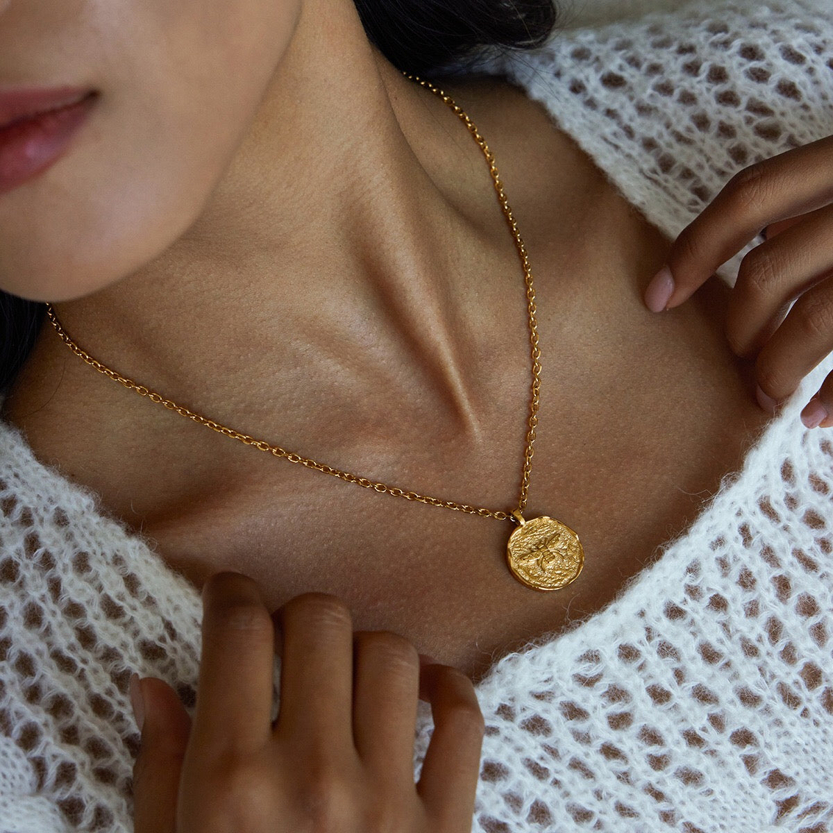 18K Gold Queen Bee Coin Pendant Necklace
