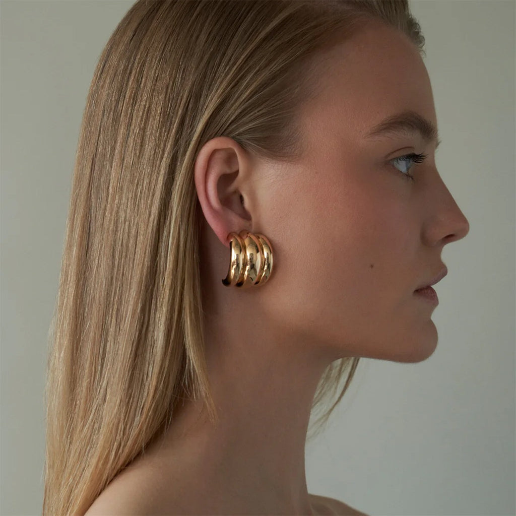 18K Gold Banana Statement Stud Earrings