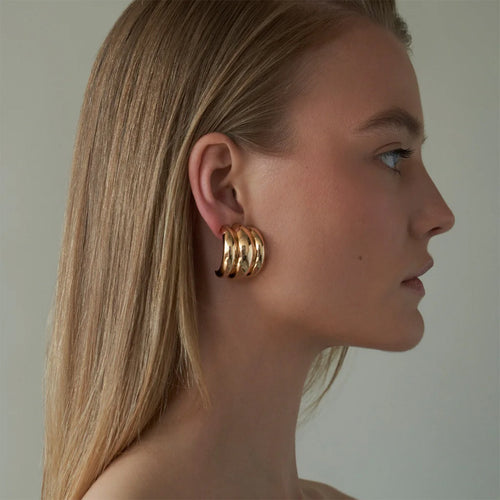 18K Gold Banana Statement Stud Earrings