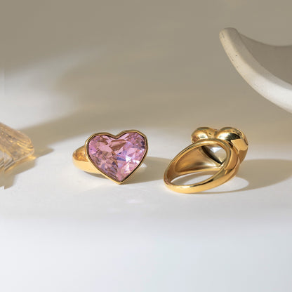 18K Gold Glam Romance Pink Heart Statement Ring
