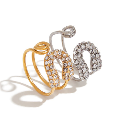 18K Gold Bejeweled Safety Pin Cuff Stacking Ring