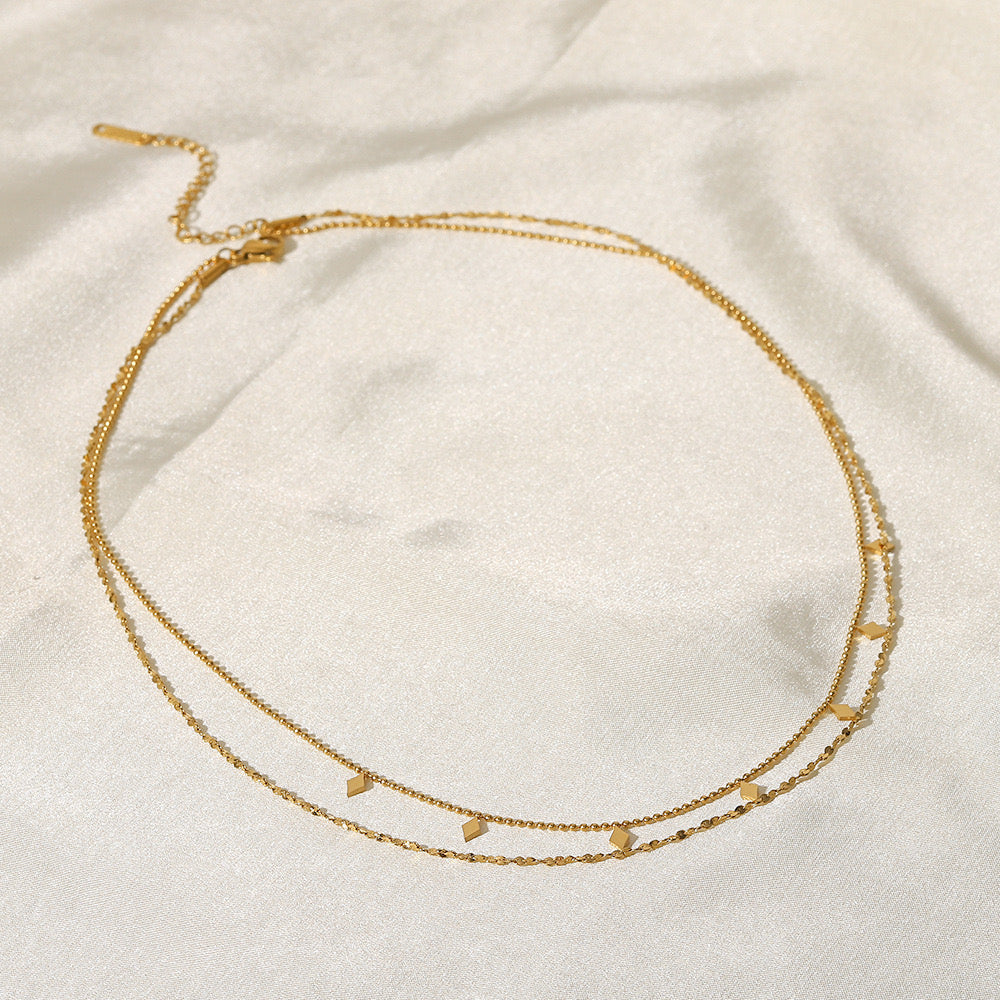 18K Gold Dainty Fringe Chain Layered Necklace