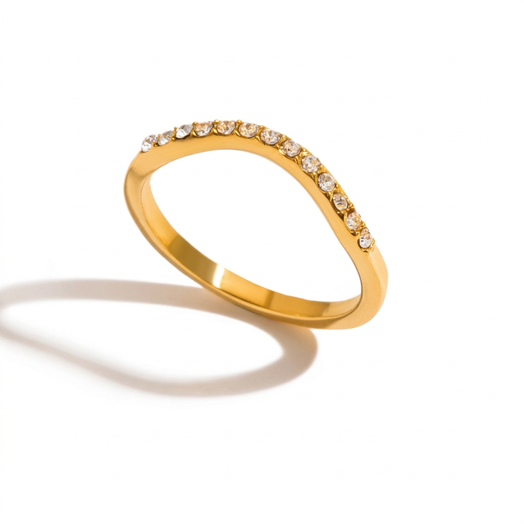 18K Gold Whiskered charm Pave Cat Tennis Stacking Ring