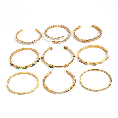 18K Gold Empire Glam CZ Bangle Bracelets Stack