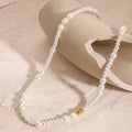 18K Gold Heart Pearl Chain Beaded Collar Necklace