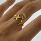 18K Gold Moon And Star Cuff Ring
