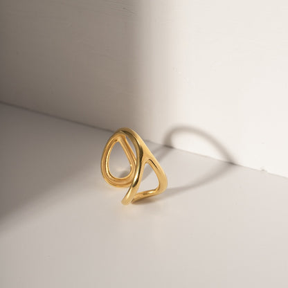 18K Gold Unique Wave Cuff Ring