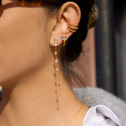 18K Gold and Silver Two Tone Bow Small Hoop Huggie Earrings