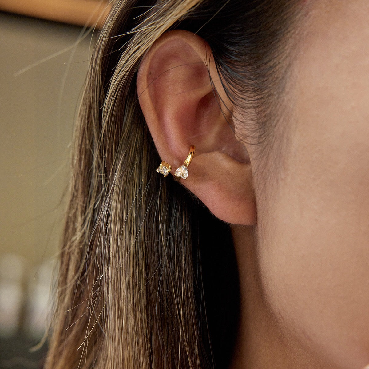 18K Gold Dazzle Huggie Dangle Earrings CZ Ear Cuffs Stack