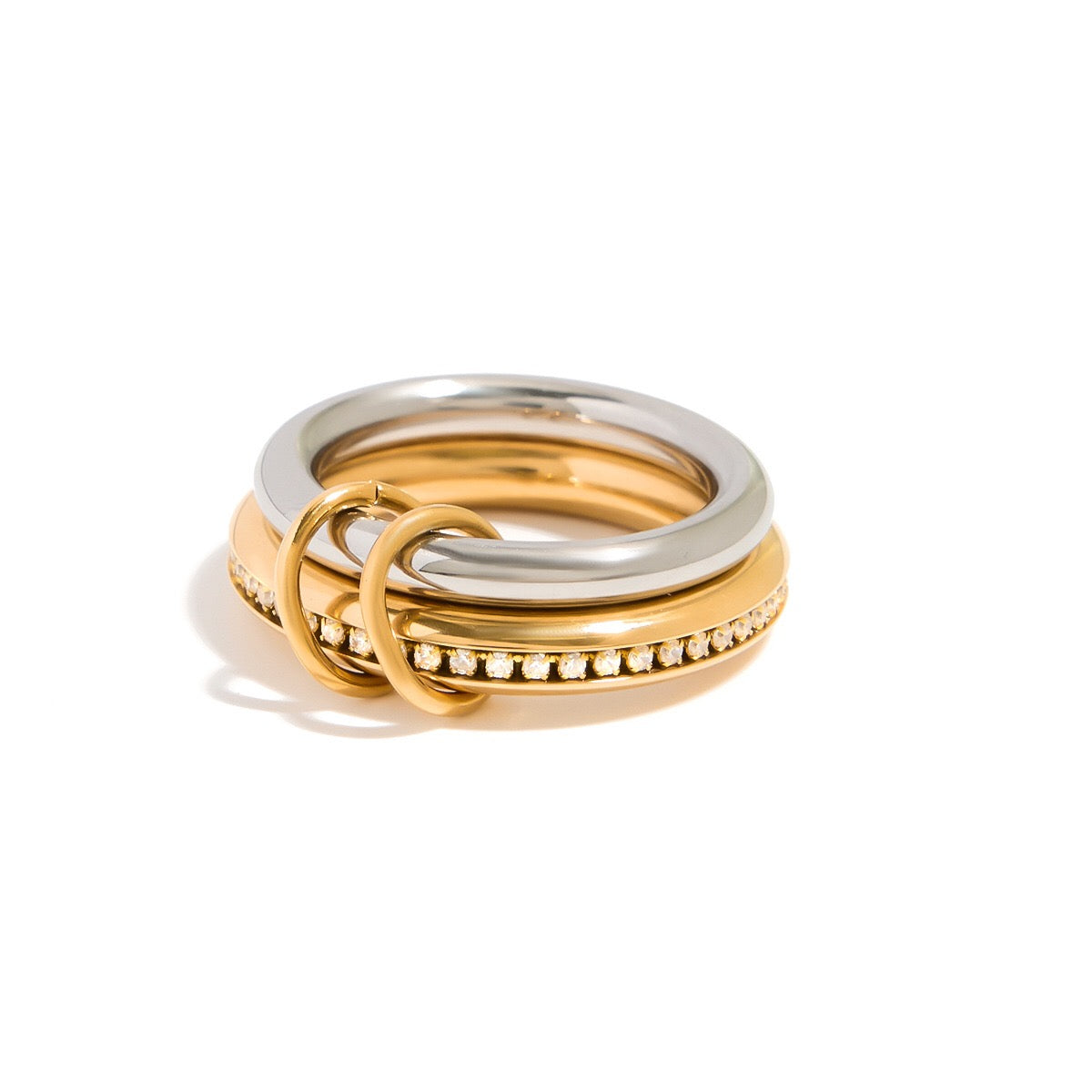 18K Gold and Silver Tone Tone Eternity Multiple Linked Spinelli Ring Stack