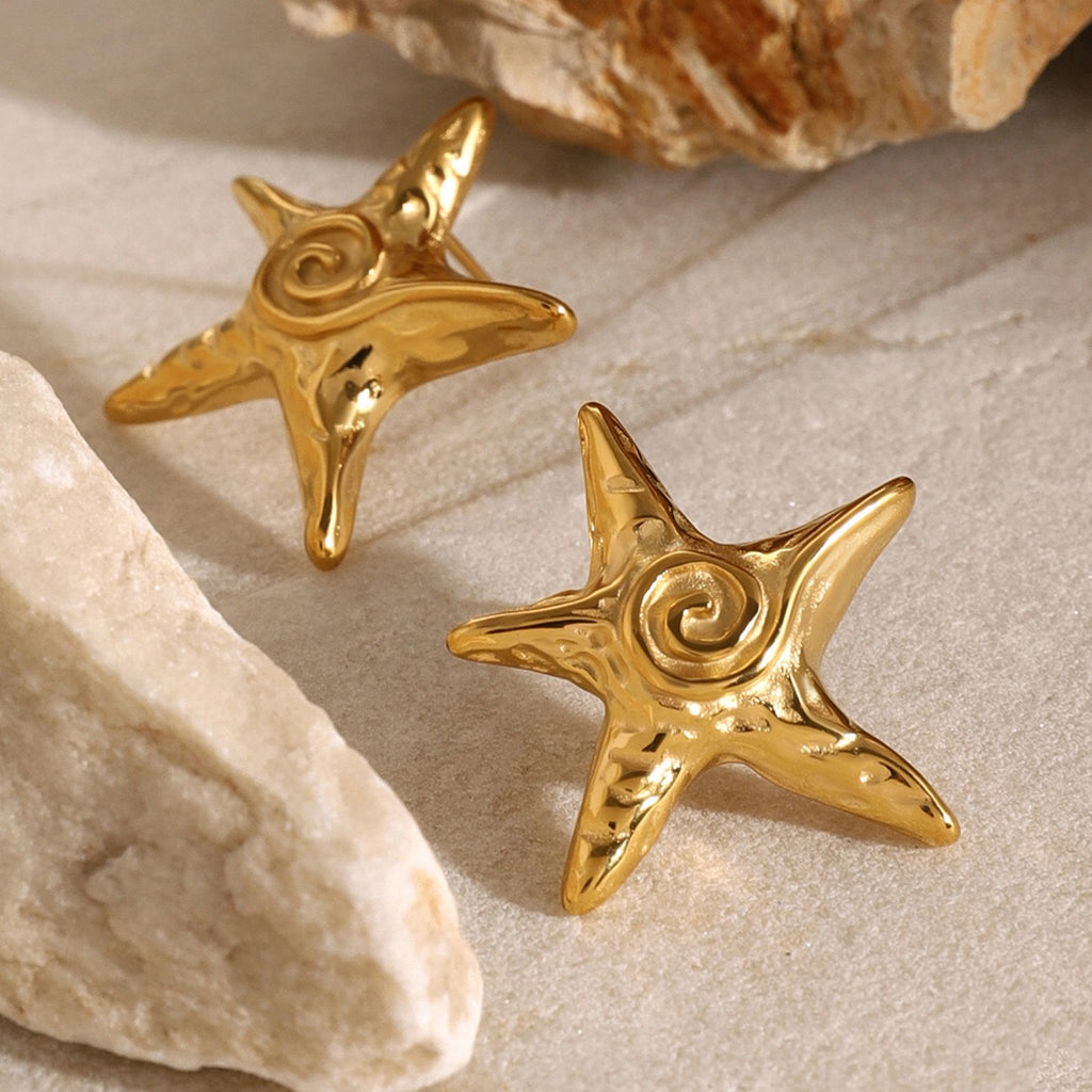 18K Gold Ocean Swirl Starfish Pendant Necklace
