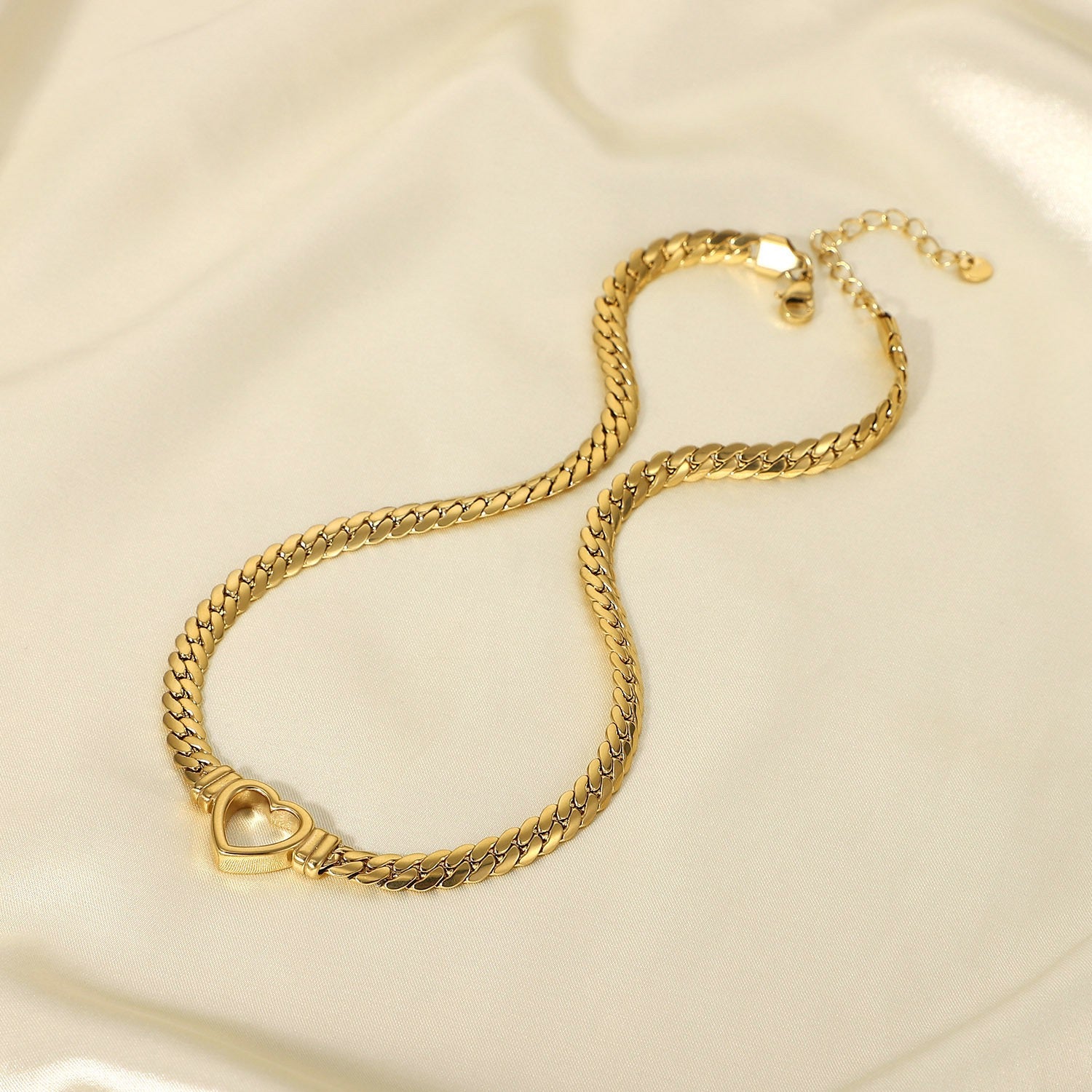 14K Gold Cuban Link Heart Necklace