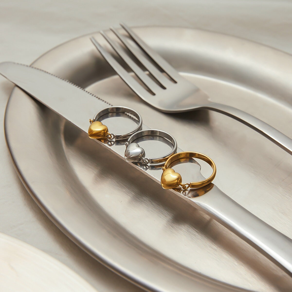 18K Gold and Silver Two Tone Rotating Heart Stacking Ring