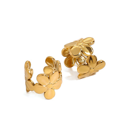 18K Gold Flower Huggie Ear Cuff