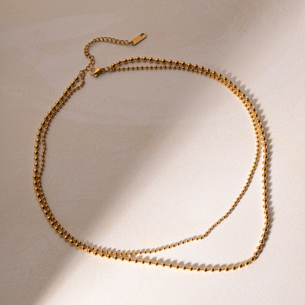 18K Gold Dainty Beaded Chain Layered Necklace Set