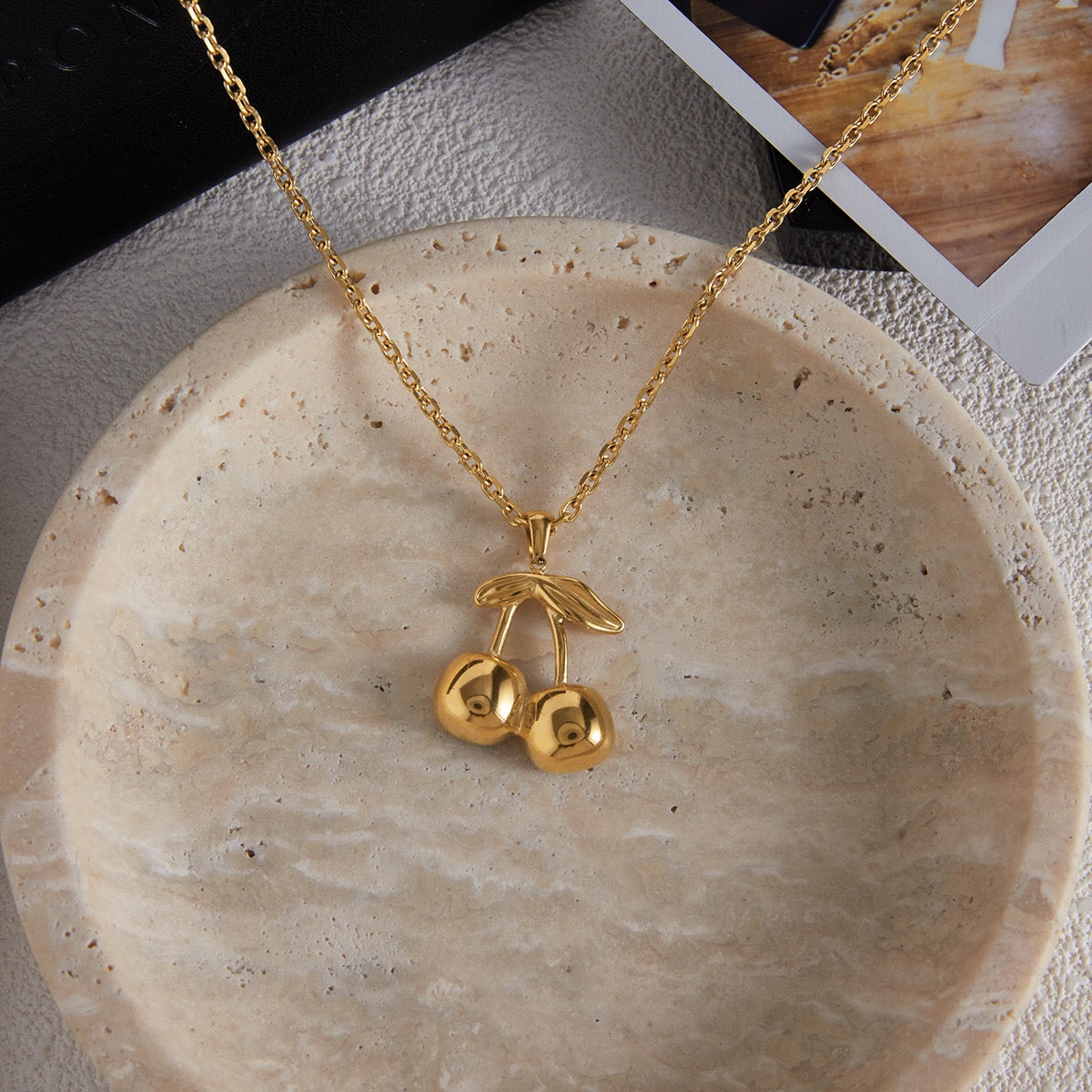 18K Gold Cherry Crush Pendant Cute Necklace