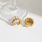 18K Gold Royal Pearl Huggie Earrings Ear Cuffs Set