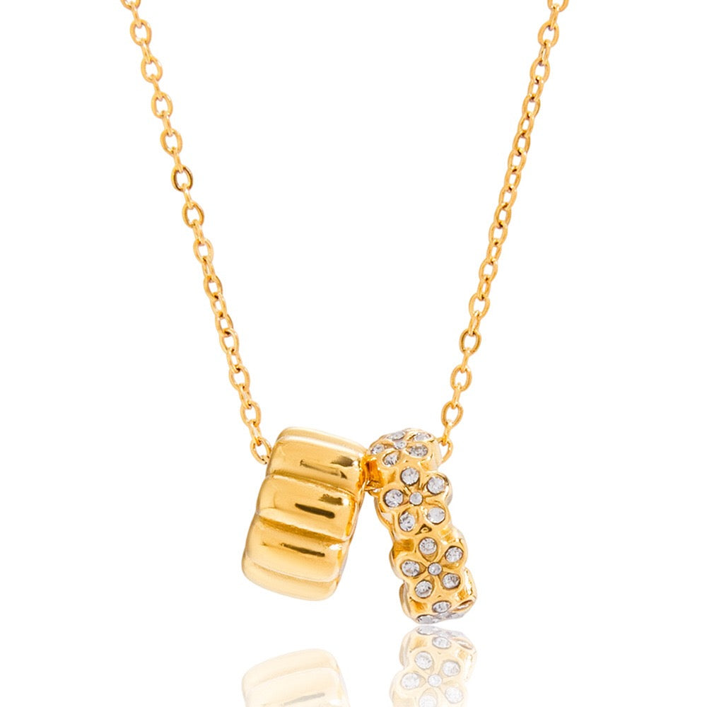 18K Gold Flower Memory Dainty Ring Pendant Necklace