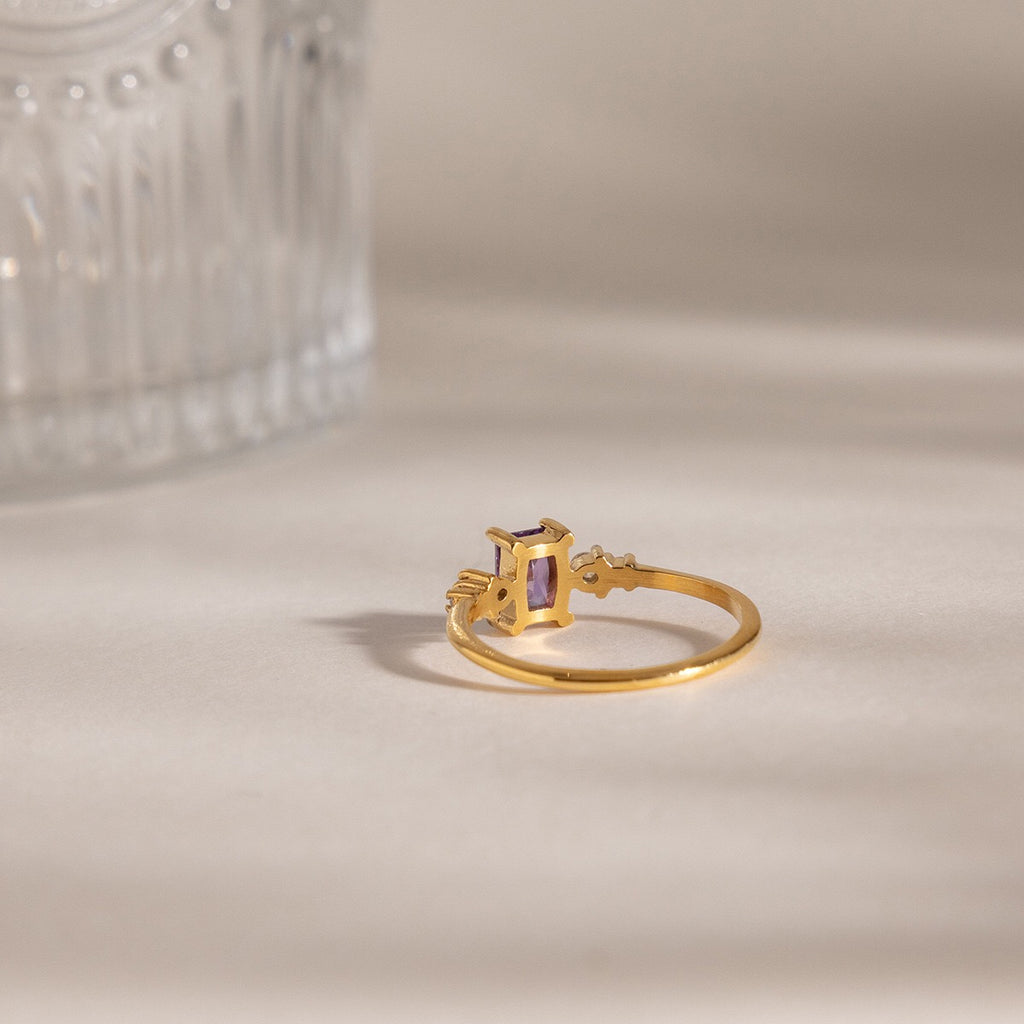 18K Gold Lavender Glow Februray Birthstone Dainty Stacking Ring